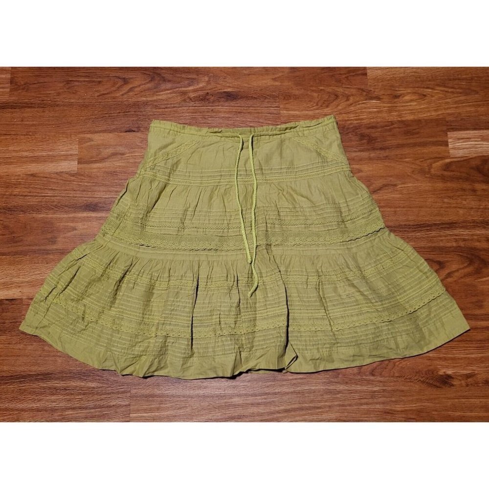 Free People Green Cotton Boho Midi Skirt Size 8‎